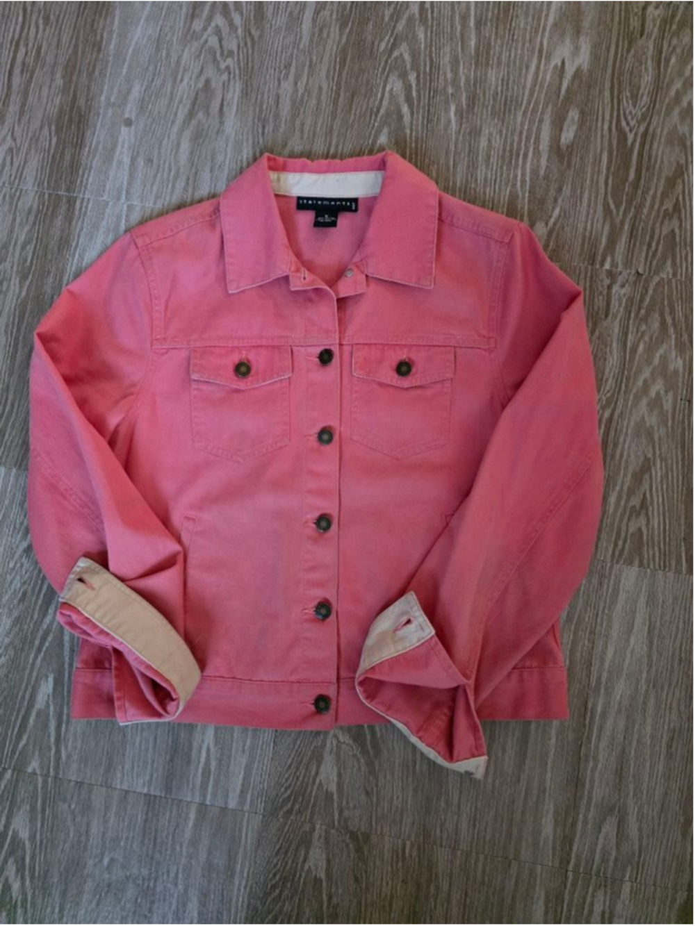 Women's Statements Pink Jean Jacket M with Beige Accents - Picture 5 of 6